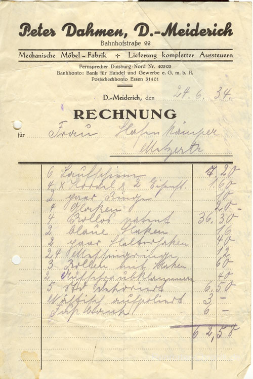 Alte Rechnungen : Zeitraum: 1934-1945