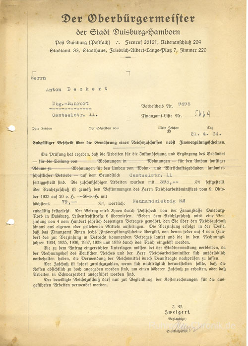 Alte Schriftstücke : Jahr: 21.04.1934